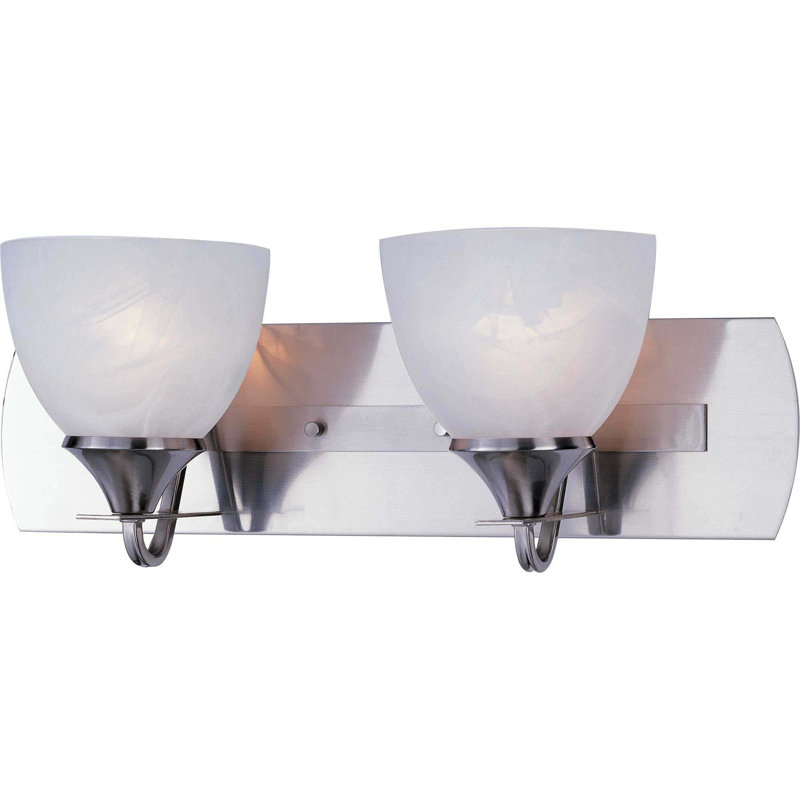 Durango 2-Light Indoor Brushed Nickel Bath or Vanity Wall Mount with Alabaster Glass Bell Shades