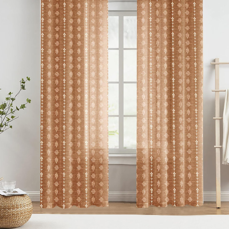 Polyester Floral Farmhouse Curtains 2 Panel, Orange, 52" W x 63" L