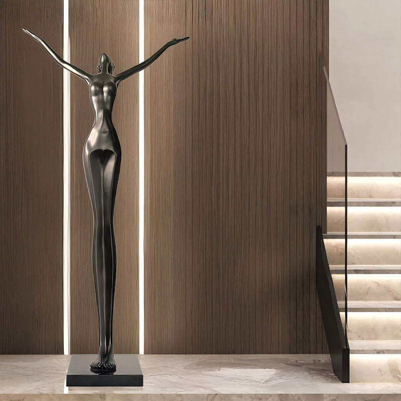 39.37"Looking forward to the future, black humanoid abstract sculpture floor ornaments