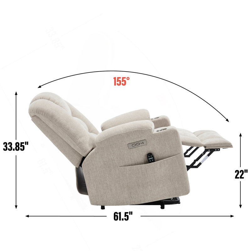 Power Lift Recliner Chair With Massage And Heat For Elderly, Overstuffed Wide Recliners, Heavy Duty Motion Mechanism With USB And Type C Ports, 2 Steel Cup Holders