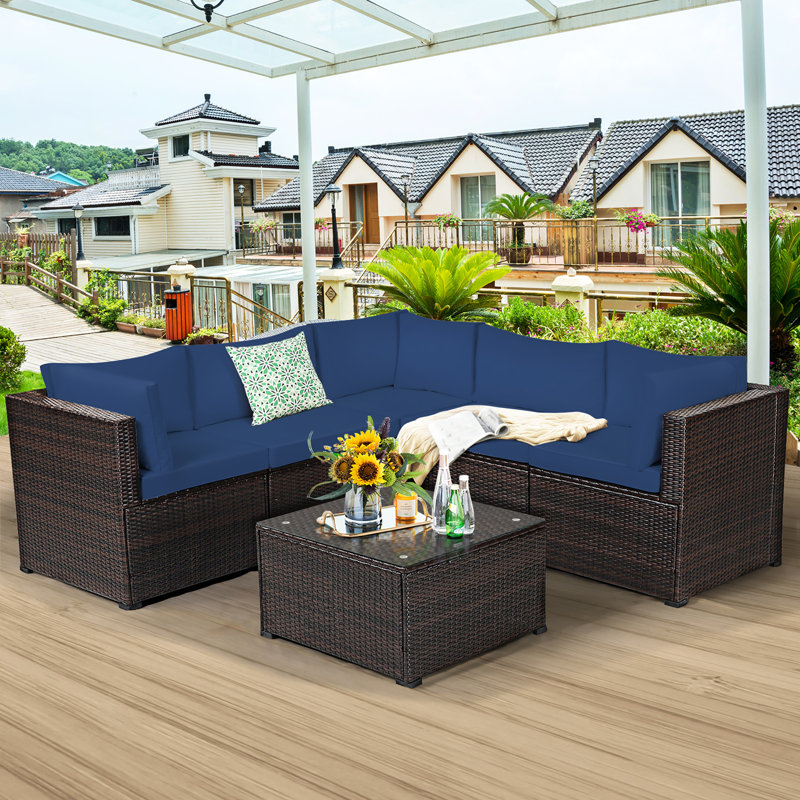 Aibhlinn 5 - Person Patio Conversation Set with Cushions, Navy