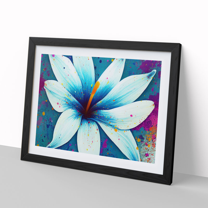 Lily Flower Splash Vol.1 Abstract - Single Picture Frame Print, Black, 46cm H x 64cm W