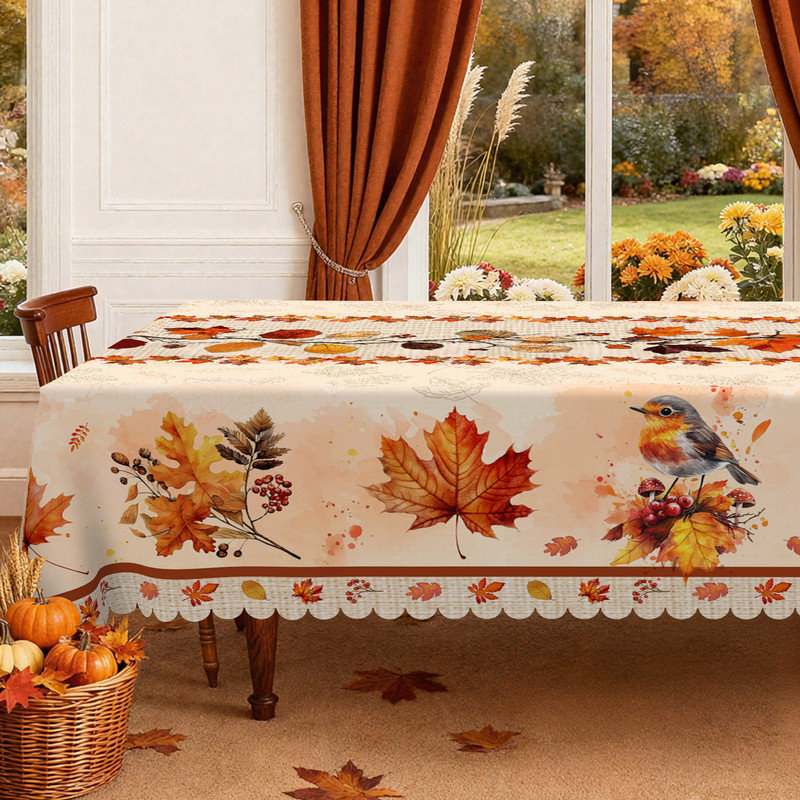 Four Seasons Maple Leaf Design Style Washable Polyester Tablecloth, 70.8" L x 55.12" W
