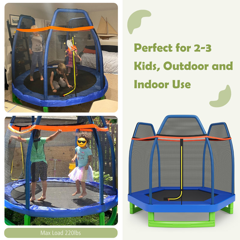 Costway 7' Hexagon Backyard Trampoline with Safety Enclosure Indoor (Wayfair Exclusive), Blue