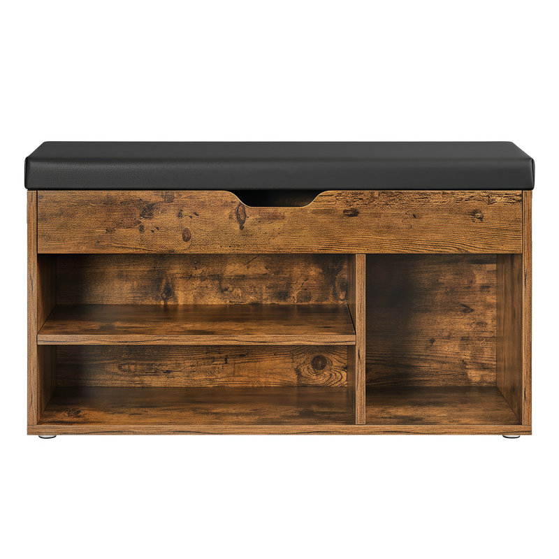 6 Pair Shoe Storage Bench, Rustic Brown/Ink Black, 17.3" H x 31.5" W x 11.8" D