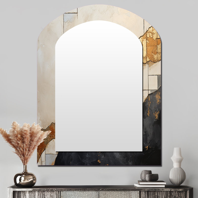 Miroir mural noir et doré orné de poteries VI - Abstract, 43 po x 33 po