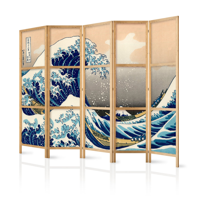 225cm W x 171cm H 5 - Panel Solid Wood Folding Room Divider