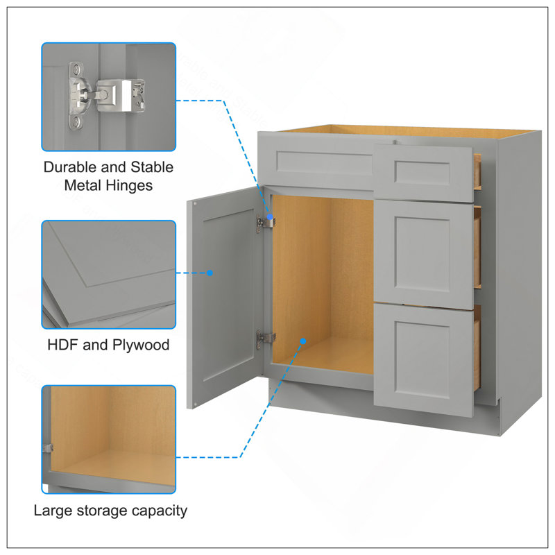 Versatile 30 In. W X 21 In. D X 34.5 In. H In Shaker Dove Plywood Ready To Assemble Floor Vanity Sink Base Kitchen Cabinet With Right Door