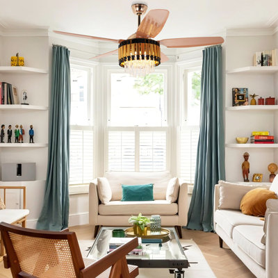 46" Modern Crystal Ceiling Fan With Light, Reversible, 6-Speeds,  Remote, 3-Colours For Living Room & Bedroom
