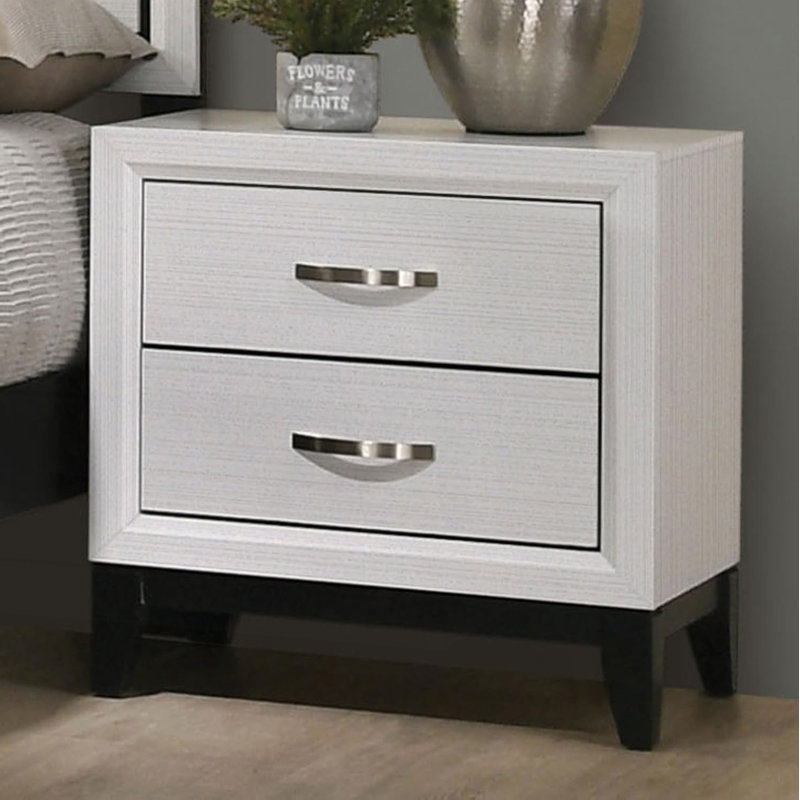 Table de chevet 1 pièce deux tons avec deux tiroirs, table de chevet, Blanc