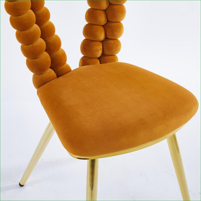 Set of 2 Modern Orange Accent Chairs, Soft Cushioned Comfort Backrest, Iron Tube Legs for Dining Room Living Room Cafe, Adult Use