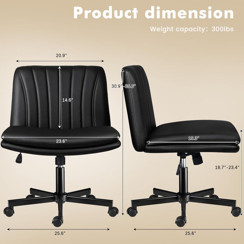 Chaise de bureau sans accoudoirs à roulettes Ebern Designs, Noir