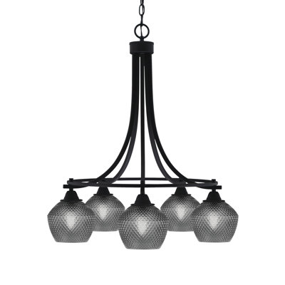 Paramount 5 Light Chandelier Matte Black Finish 6" Smoke Glass