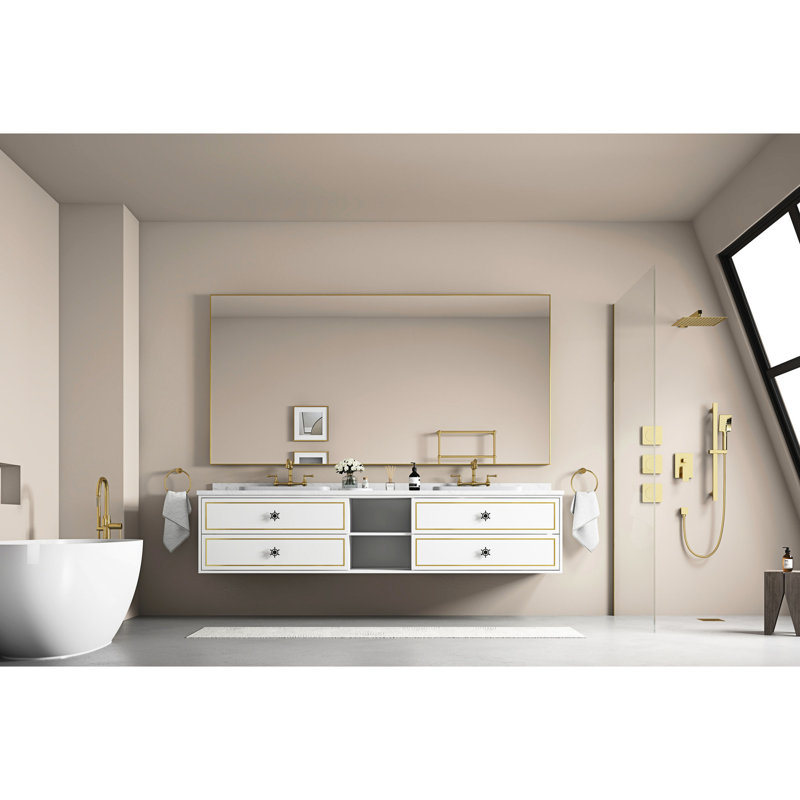 48 po H 72 po W - Miroir de salle de bain - Cadre en métal, reflet transparent, revêtement rouille, aluminium doré, finition