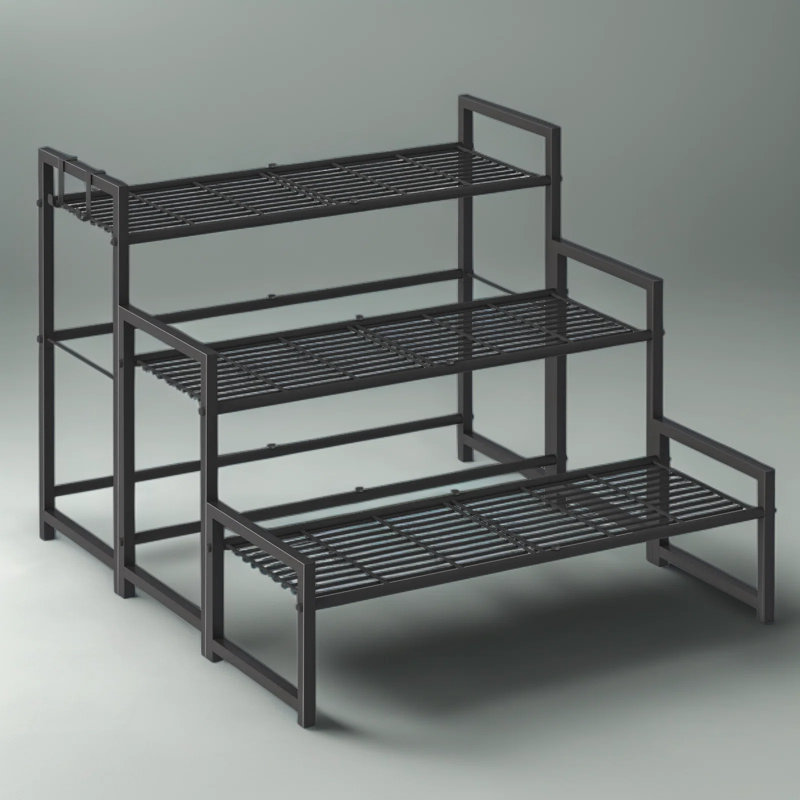 Support à plante à 3 niveaux pour une utilisation intérieure et extérieure, tablette en métal robuste avec finition résistante aux intempéries, support de pot de fleurs réglable