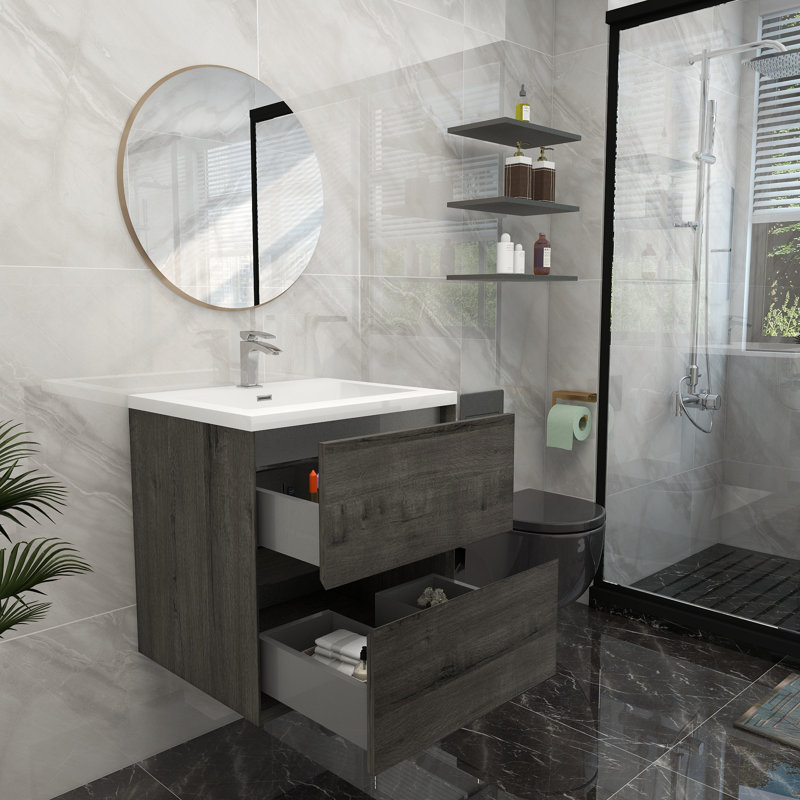 23.4'' Single Bathroom Vanity with Acrylic Top, Smoke Oak