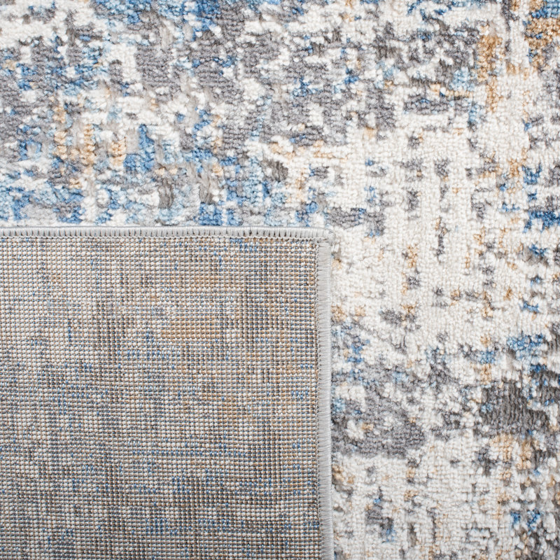 Tapis abstrait ivoire / bleu, Tapis de couloir 2 pi 2 po x 8 pi