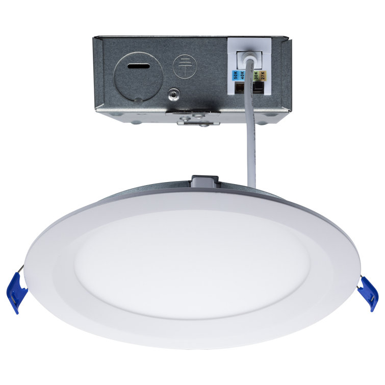 15 Watt LED Canless Low Profile Regress Baffle Downlight - 6 Inch - Remote Driver - CCT Selectable - Round Shape - White Finish - 120 Volt