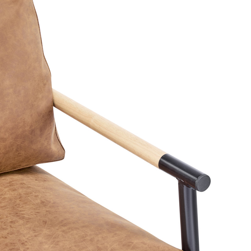 Fauteuil d'appoint brun 26,96 po avec coussin de dossier et siège confortables, structure en métal de conception contemporaine, convient pour la chambre à coucher ou le bureau, largeur 29,68 po, coussins 21,48 lb, noir