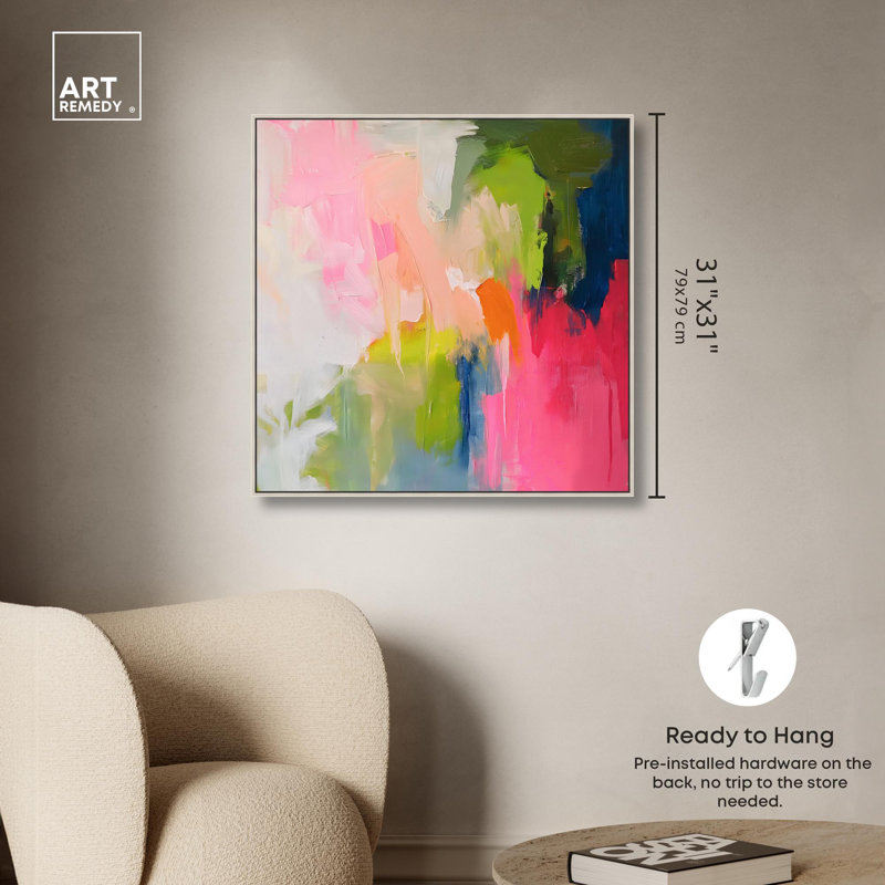 Reproduction colorée moderne et dynamique par Art Remedy, H 31 po x l 31 po x P 2 po, Encadrement argenté