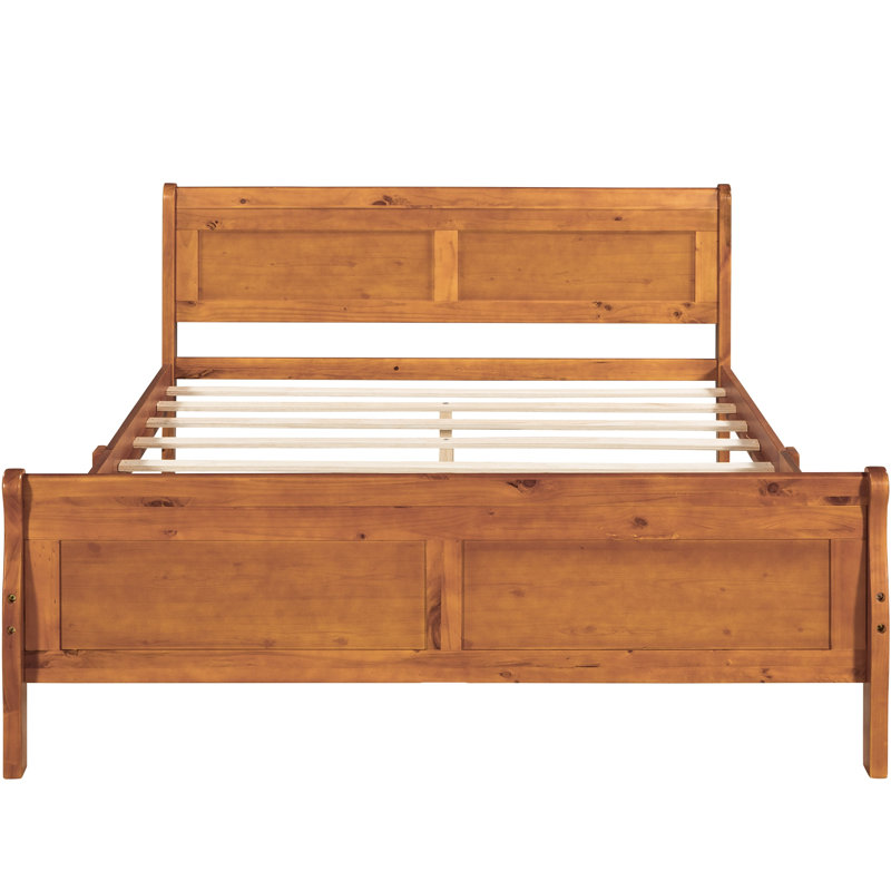 Lit plateforme en bois avec tête de lit et lattes en bois, Chêne