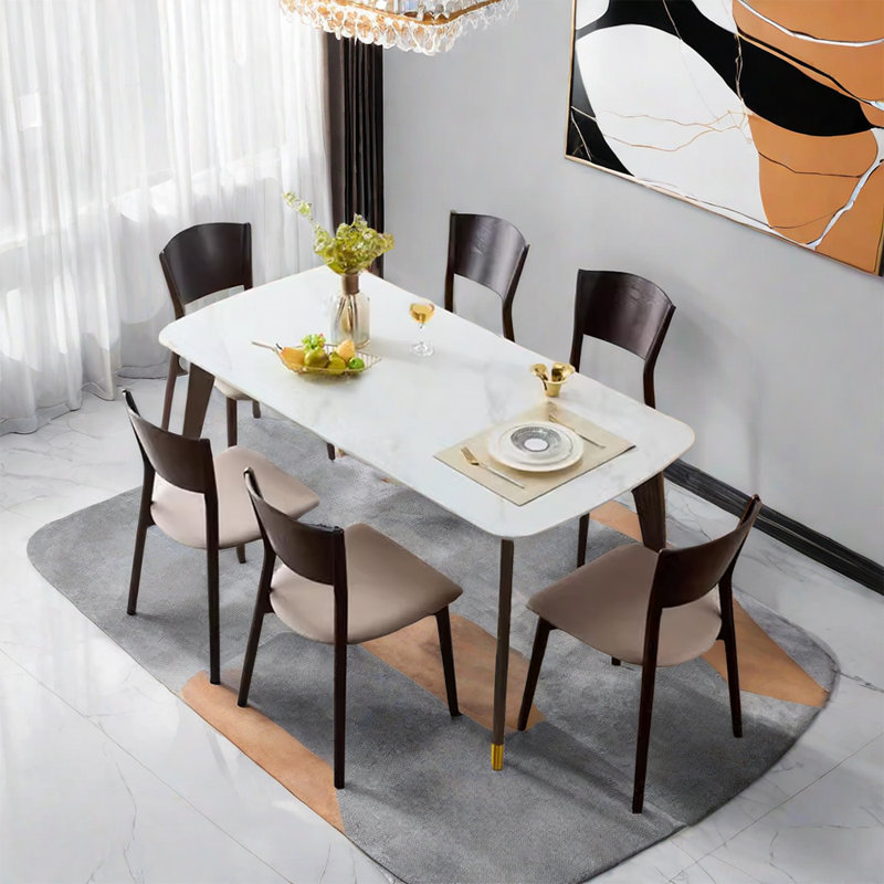 Stylish Minimalist Dining Table Four Leg Dining Set, 7