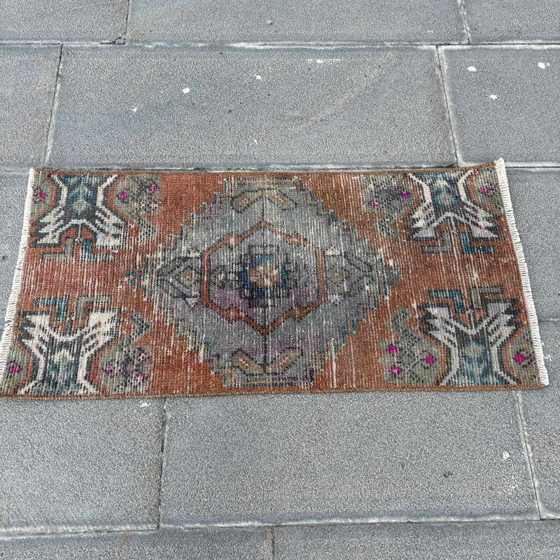 Handwoven Vintage Turkish Rug in Vibrant Orange for Entryway - Antique Small Rug Design