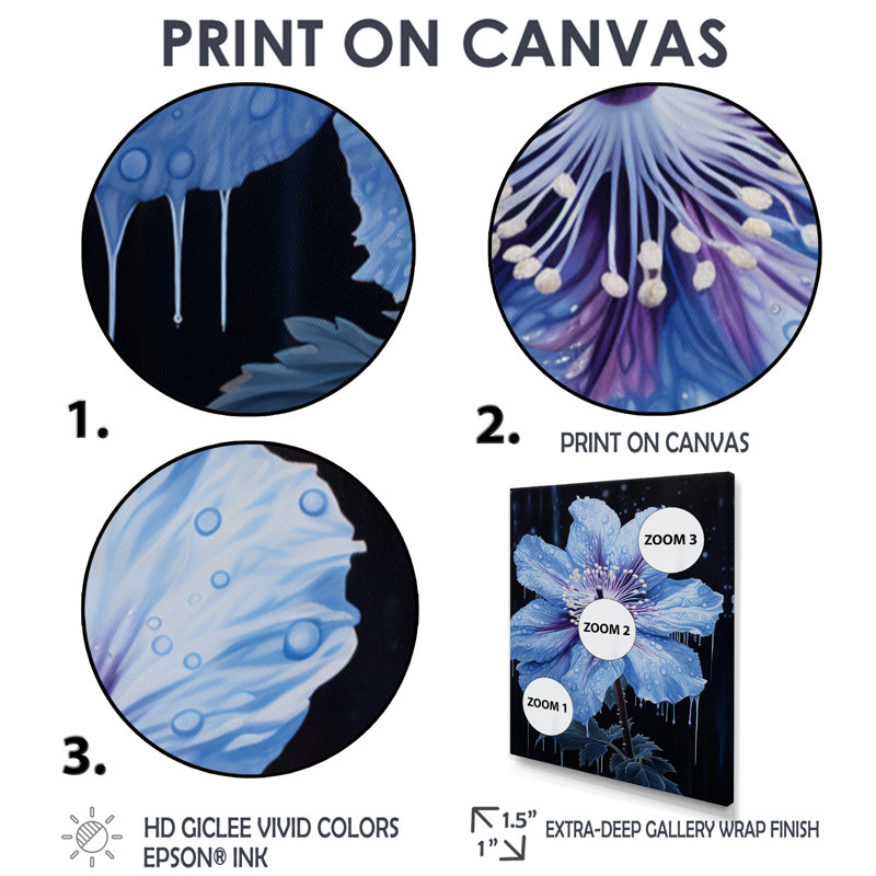 Gros plan sur le coquelicot bleu de l'Himalaya - Art mural coquelicot, Toile avec cadre flottant or