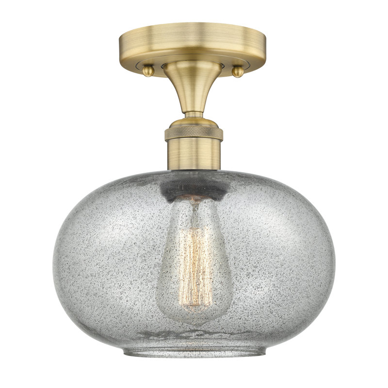 Plafonnier semi-encastré en verre Bihari, Gris anthracite, Nickel poli