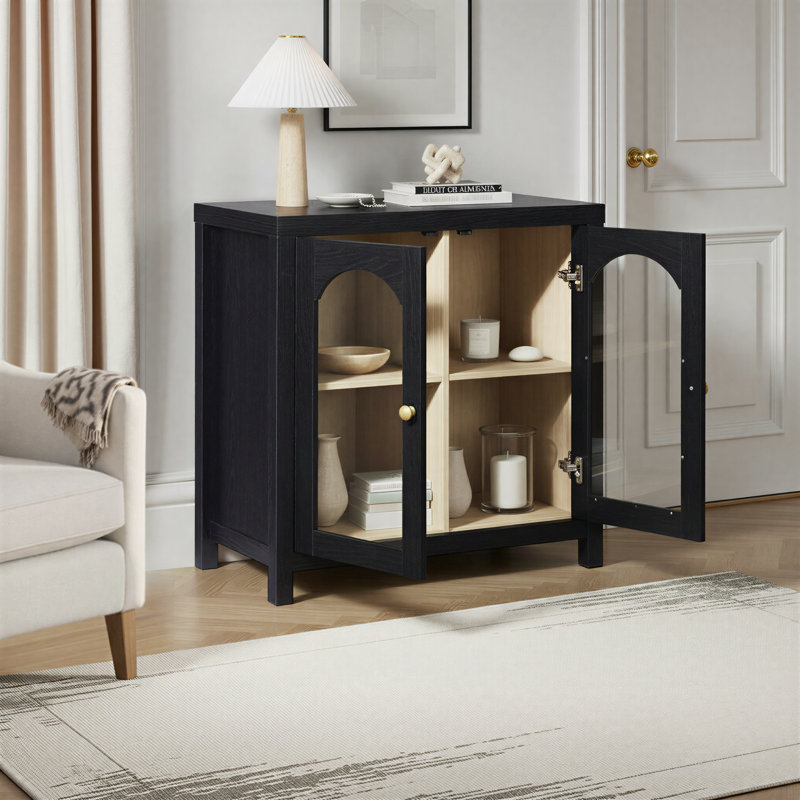 Eilisha Modern Arched Glass Accent Cabinet, Black