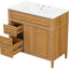 Meuble-lavabo de salle de bain avec lavabo, armoire en bois avec tiroir rabattable, plusieurs options de rangement, portes à fermeture en douceur et poignées élégantes pour les salles de bain modernes