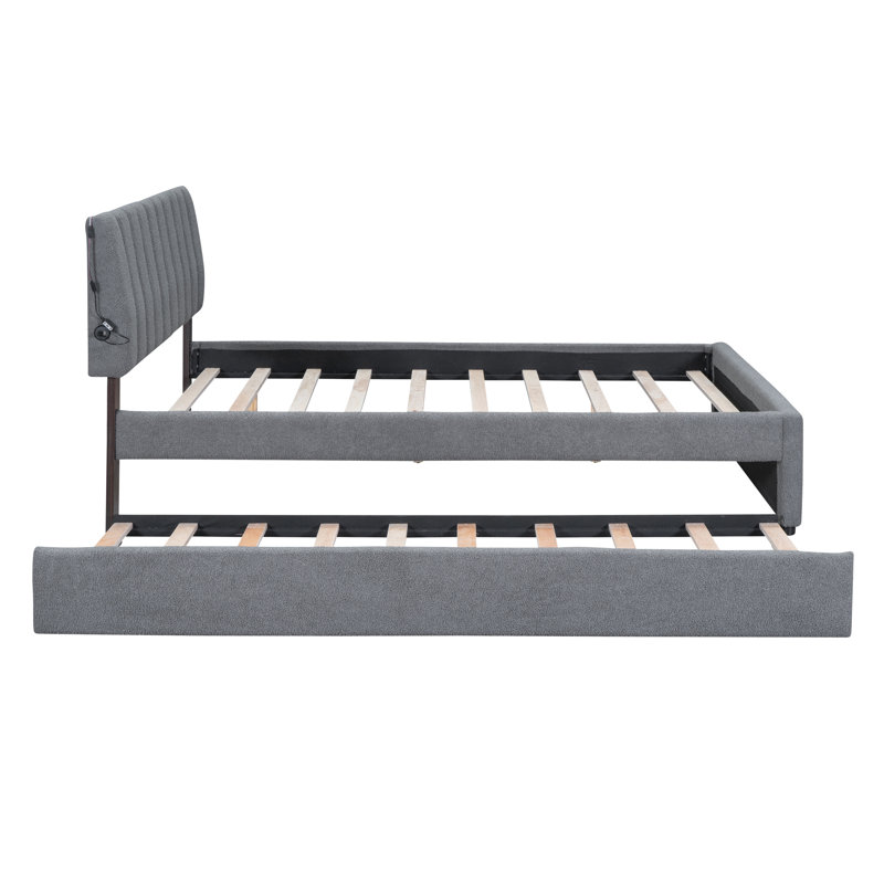 Lit plateforme tapissier Sable Teddy, Gris, Grand lit