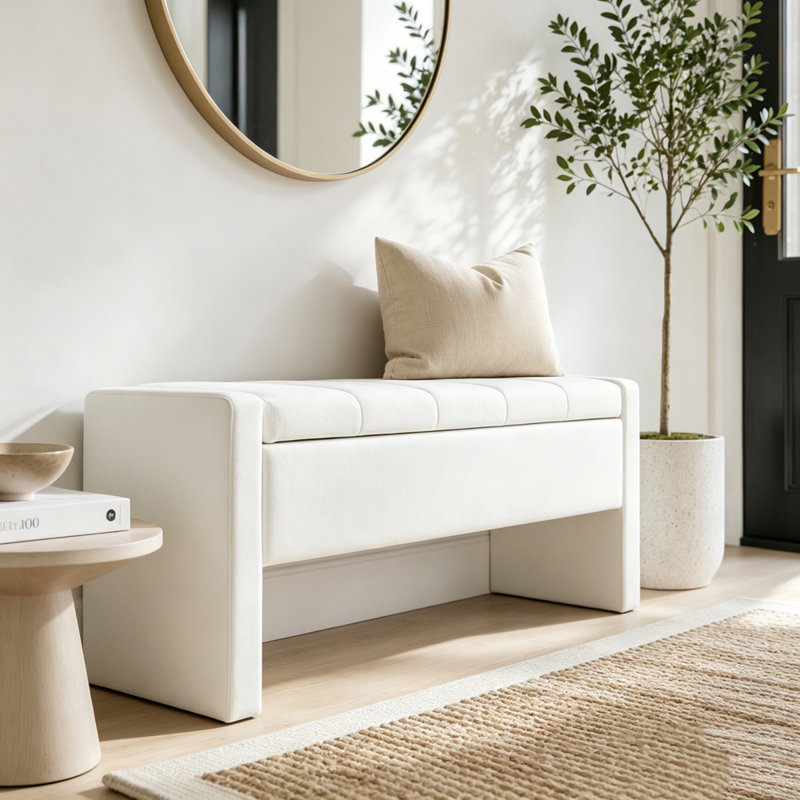 Banc de lit moderne avec rangement, Beige