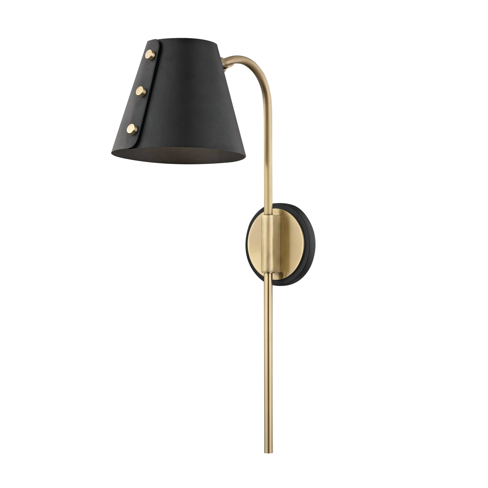 Daphne Single Light Dimmable Plug-in Armed Sconce, Aged Brass, Black