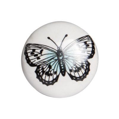 Set of Eight Black And White Ceramic And Metal Drawer Pull Knobs