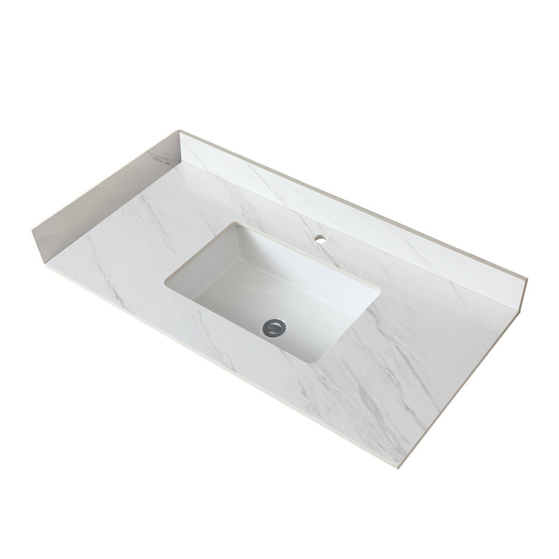 43 Inch White Marble Vanity Top with Ceramic Sink