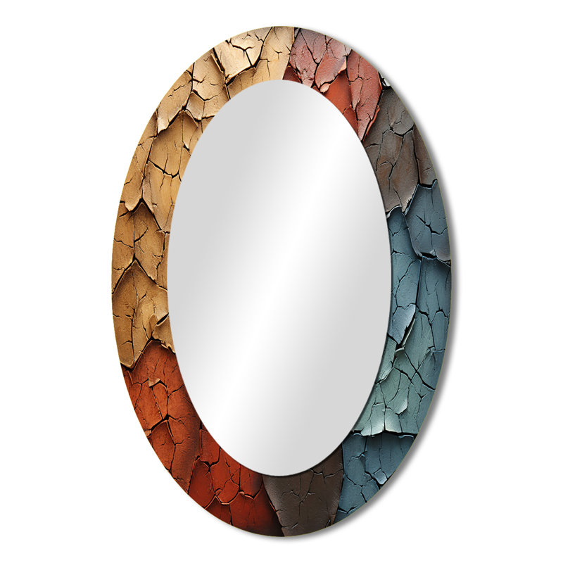 Blue Beige Abstract Redwood Tree Collage - Traditional Oval Wall Mirror, 36" x 24"