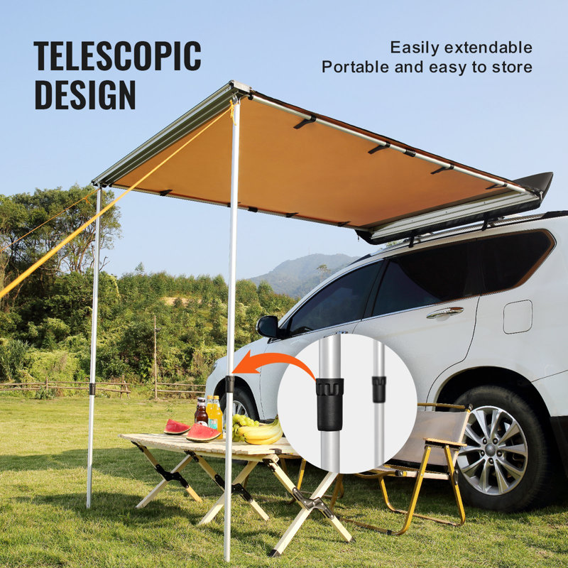 Auvent de voiture, grand auvent de 6,6 pi x 8,2 po pour véhicule, auvent rétractable PU3000mm UV50 + avec sac de rangement imperméable, réglable en hauteur, convient aux camions, VUS, fourgonnettes, camping-car