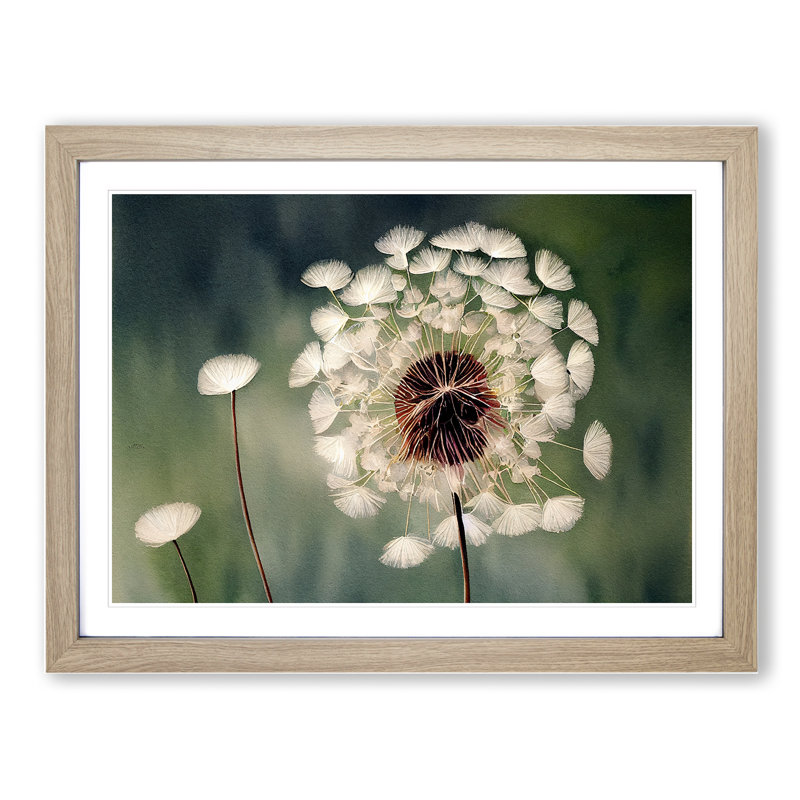 Fascinating Dandelion Flowers - Single Picture Frame Print, 46cm H x 64cm W x 2cm D, Oak Framed