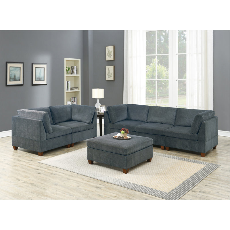 Ensemble de canapé modulaire en chenille gris 6 pièces
