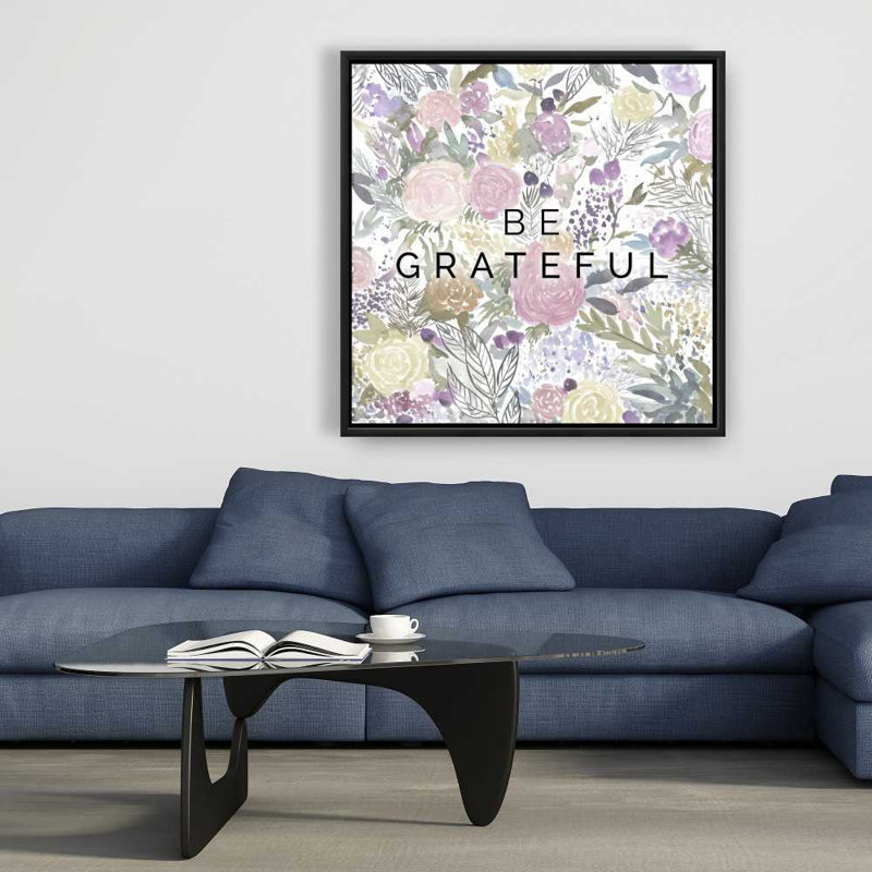 Be Grateful - Pink Flowers Framed Canvas for Home Decor