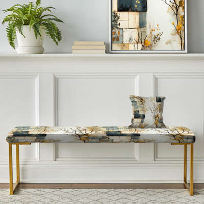 Grey Cubic Botanical Dreams - Banc rembourré en patchwork doré