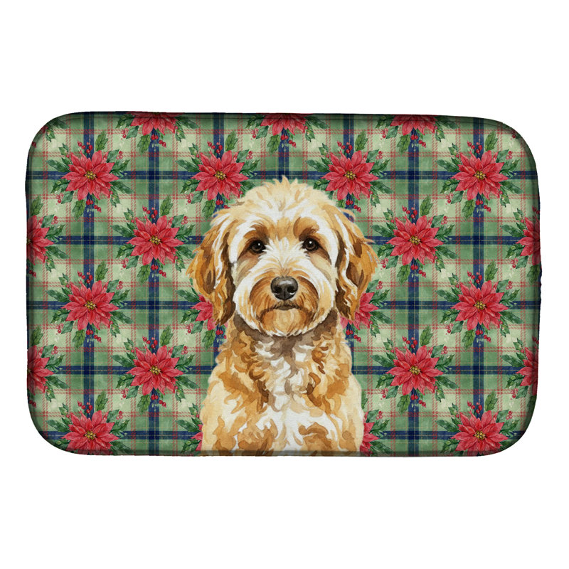 Tapis de vaisselle Goldendoodle Christmas PoinsettIas