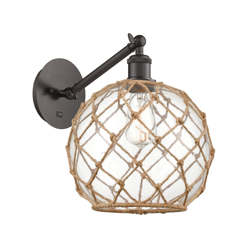 Ballston - Homburg - 1 Light Adjustable Sconce, Polished Nickel, Clear Glass with Brown Rope