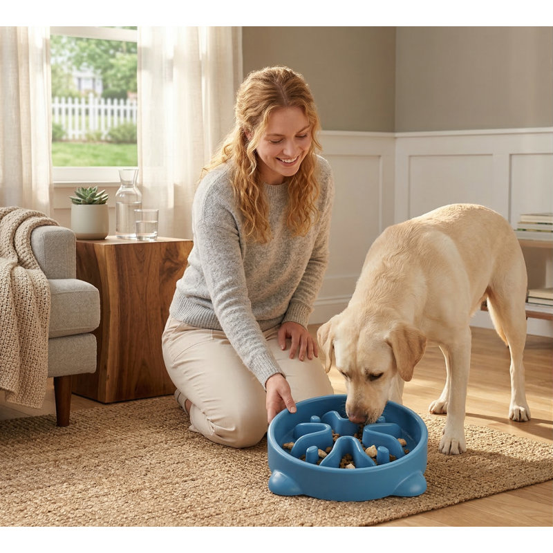 Bol pour petit chien à alimentation lente, 1 tasse, anti-étouffement, bleu