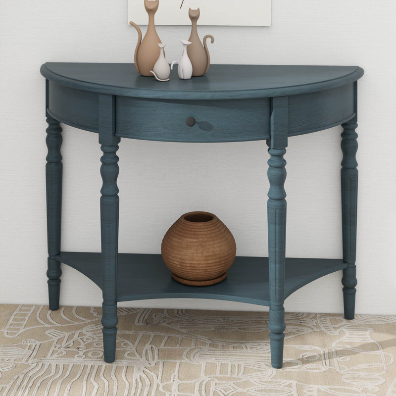 Petite console d'entrée en bois avec tiroir et tablette de rangement, Marine