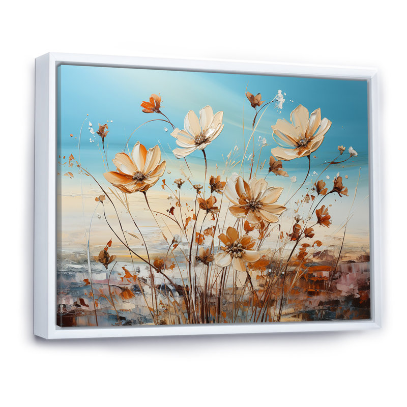 Birds Of Paradise Flowers Fields sur impression sur toile, Cadre flottant blanc, H 12 po x l 20 po x P 0,5 po