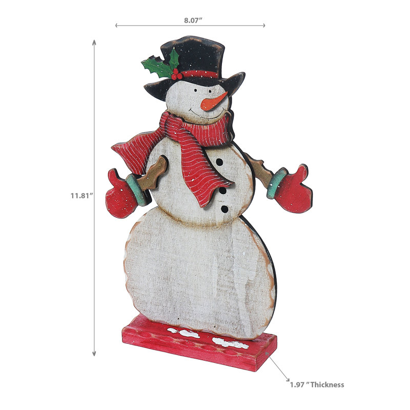 Bonhomme de neige en bois sur socle