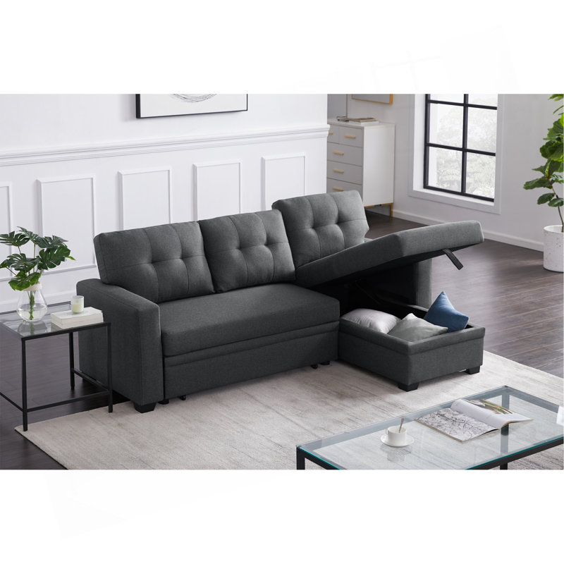 Canapé modulaire rembourré avec méridienne, Gris foncé