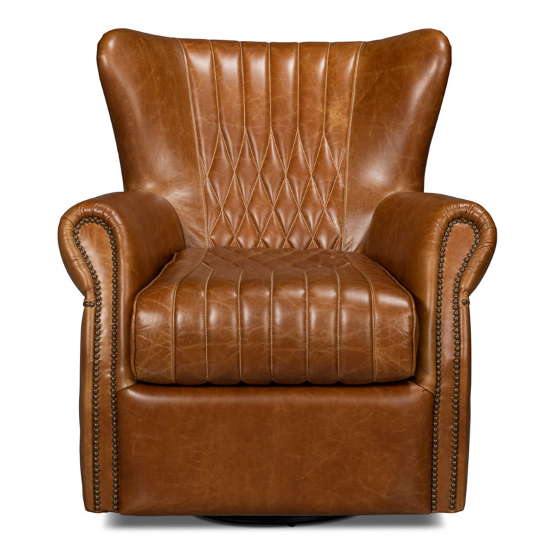 Bugatti Upholstered Swivel Club Chair, Cuba Brown Genuine Leather